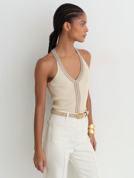 Reiss Nora Sleeveless V-Neck Top, Neutral - view 2, Neutral