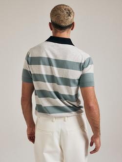 SALTS Unisex Cotton Rich Short Sleeve Stripe Polo Shirt, Soft Khaki/Silver - view 2, Soft Khaki/Silver
