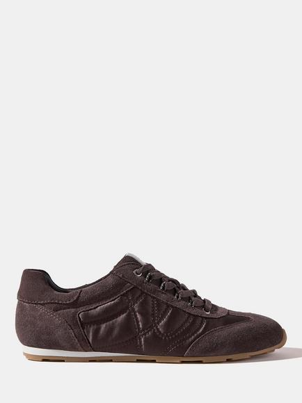Mint Velvet Rach Suede Quilted Trainers, Brown, Brown