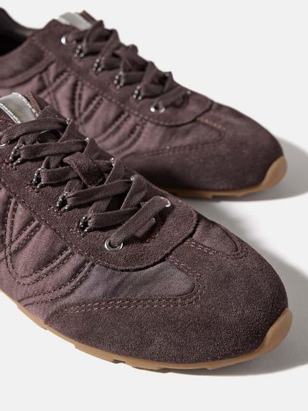 Mint Velvet Rach Suede Quilted Trainers, Brown - view 2, Brown