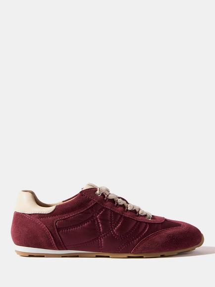 Mint Velvet Rach Suede Quilted Trainers, Red Burgundy, Red Burgundy