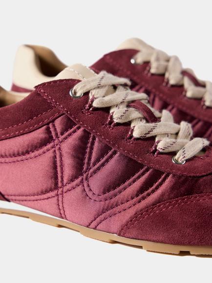 Mint Velvet Rach Suede Quilted Trainers, Red Burgundy - view 2, Red Burgundy