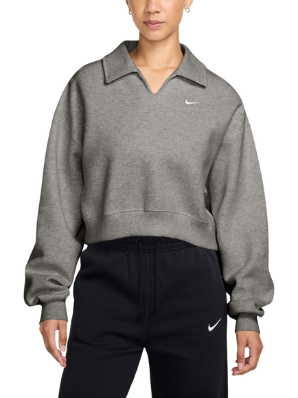 Nike Oversized Cropped Cotton Blend Sweatshirt, Dk Grey Heather/Sail, Dk Grey Heather/Sail