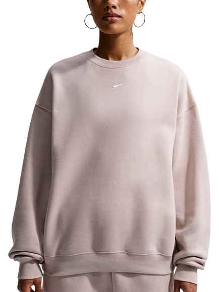 Nike Studio Fleece Oversized Crew Neck Cotton Blend Sweatshirt, Cream Ii/Sail, Cream Ii/Sail