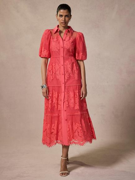Mint Velvet Lace Shirt Dress, Pink, Pink
