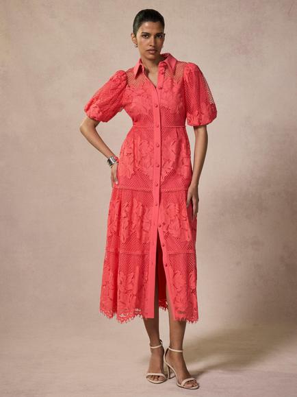 Mint Velvet Lace Shirt Dress, Pink - view 2, Pink