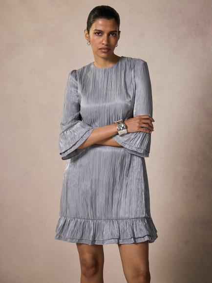 Mint Velvet Tiered Mini Dress, Silver, Silver
