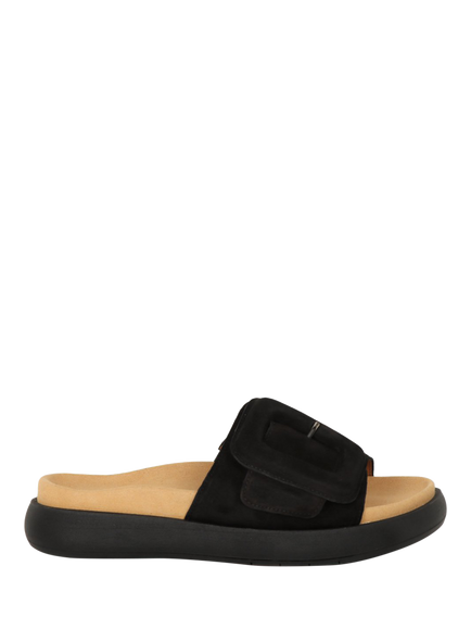 Gabor Adios Suede Buckle Detail Mules, Black