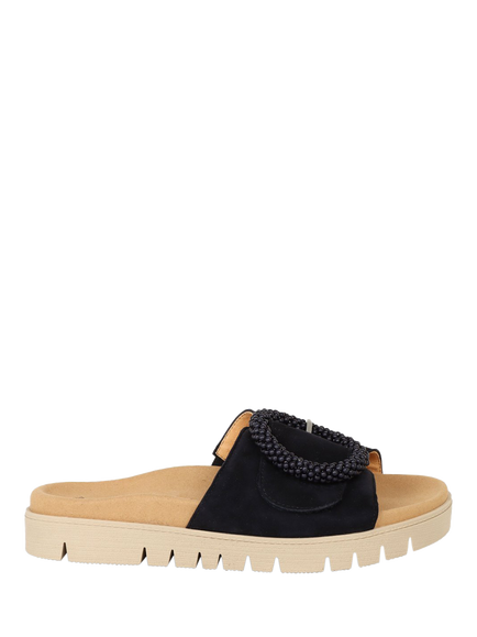 Gabor Everly Suede Buckle Detail Mule Sandals, Dark Blue Suede