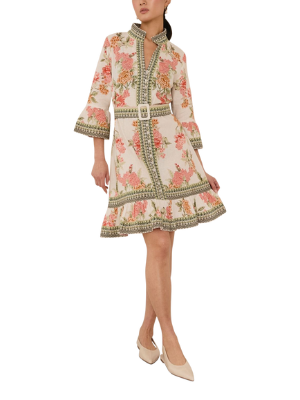 Raishma Kaya Floral Print Mini Shirt Dress, Cream, Cream