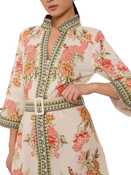 Raishma Kaya Floral Print Mini Shirt Dress, Cream - view 2, Cream