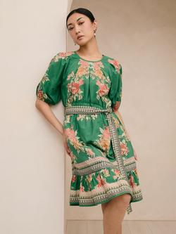 Raishma Petula Floral Print Short Sleeve Cotton Mini Dress, Green - view 2, Green