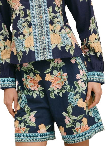 Raishma Amani Floral Print Shorts, Blue Navy