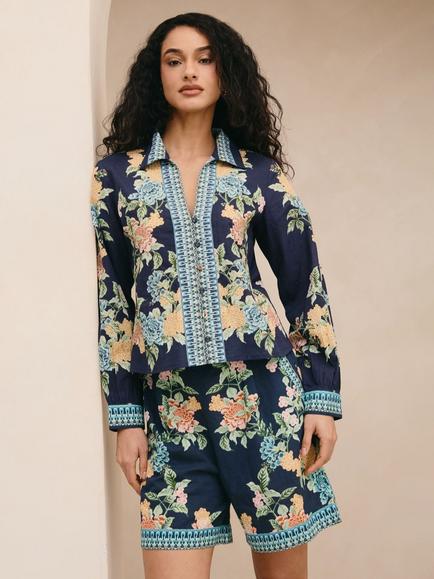 Raishma Amani Floral Print Shorts - view 2, Blue Navy