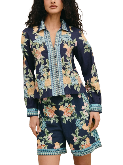 Raishma Amani Floral Print Shirt, Blue Navy, Blue Navy
