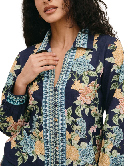 Raishma Amani Floral Print Shirt, Blue Navy - view 2, Blue Navy