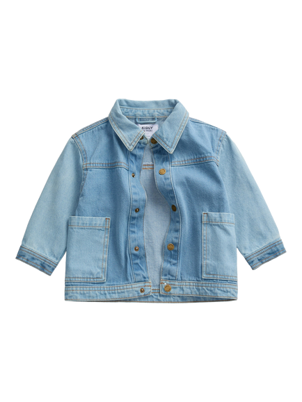 KIDLY by MORI Kids' Popper Front Jacket, Blue Denim - view 2, Blue Denim