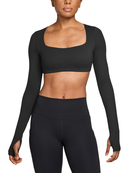 Nike Zenvy Long Sleeve Sports Bra Top, Black/Cool Grey, Black/Cool Grey