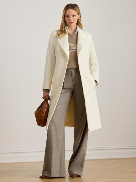 Lauren Ralph Lauren Wool Blend Belted Trench Coat, Moda Cream, Moda Cream