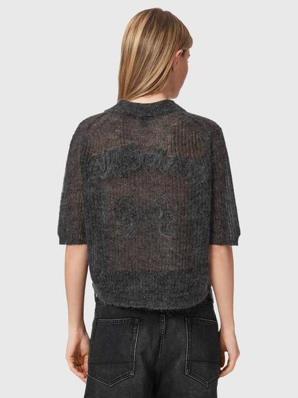 AllSaints Anabel Mohair Wool Blend Polo Top, Graphite Grey - view 2, Graphite Grey