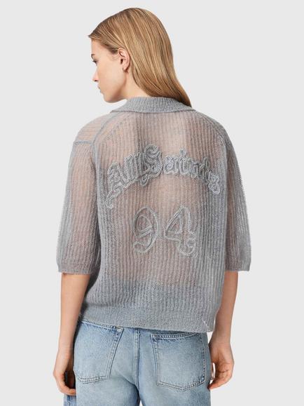 AllSaints Anabel Mohair Wool Blend Polo Top, Steel Blue - view 2, Steel Blue