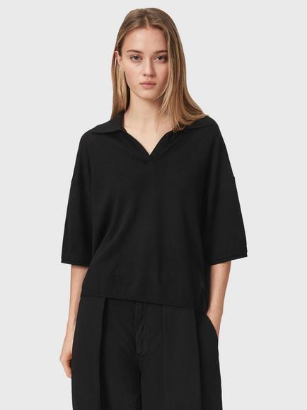 AllSaints Bern Wool Polo Shirt, Black, Black