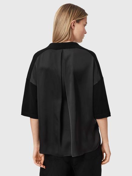 AllSaints Bern Wool Polo Shirt, Black - view 2, Black
