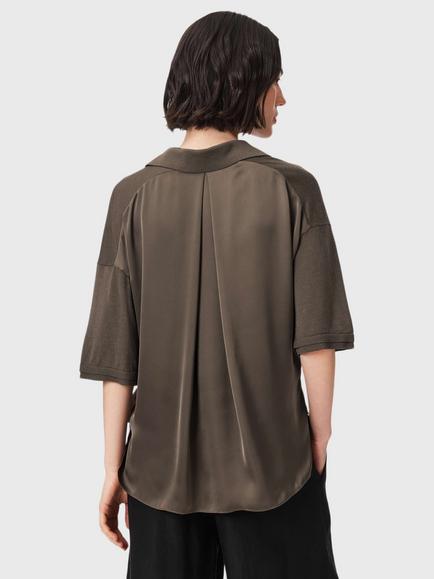 AllSaints Bern Wool Polo Shirt, Sage Green - view 2, Sage Green