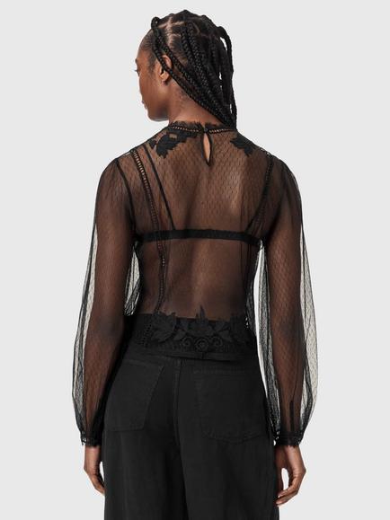 AllSaints Cesca Sheer Lace Top, Black - view 2, Black