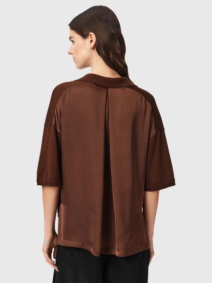 AllSaints Bern Wool Polo Shirt, Hot Chocolate Brown - view 2, Hot Chocolate Brown