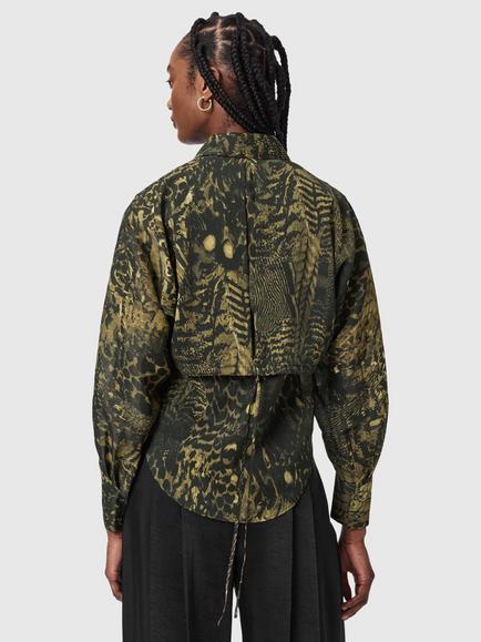 AllSaints Cory Animal Print Shirt containing TENCEL™ Lyocell, Blixa Khaki Green - view 2, Blixa Khaki Green