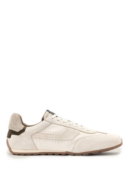 AllSaints Liam Leather Lace Up Trainers, Off White/Khaki, Off White/Khaki