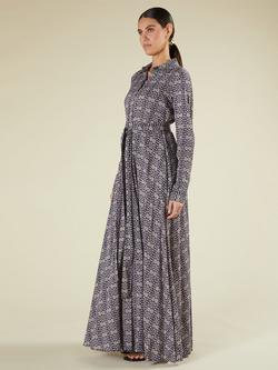 Aab Aztec Geometric Print Cotton Maxi Shirt Dress, Blue/Multi - view 2, Blue/Multi