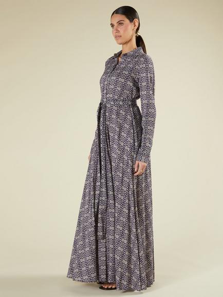 Aab Aztec Geometric Print Cotton Maxi Shirt Dress, Blue/Multi - view 2, Blue/Multi