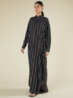 Aab Bold Stripe Maxi Shirt Dress, Black/Multi, Black/Multi