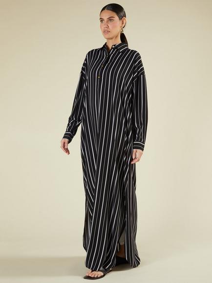 Aab Bold Stripe Maxi Shirt Dress, Black/Multi, Black/Multi