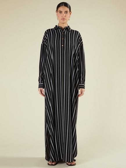 Aab Bold Stripe Maxi Shirt Dress, Black/Multi - view 2, Black/Multi