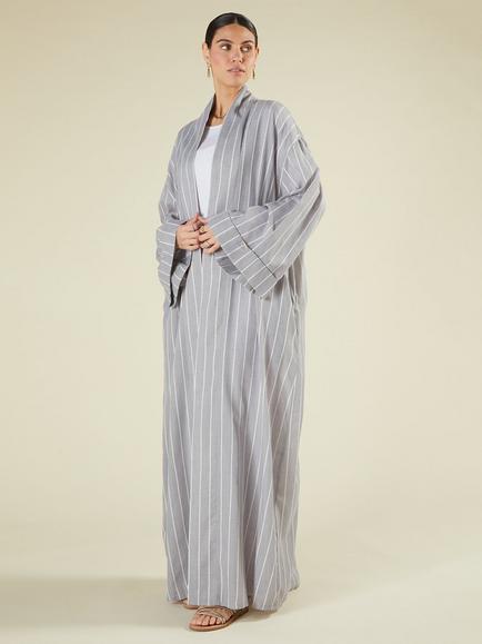 Aab Cotton Blend Stripe Kimono Dress, Grey/Multi, Grey/Multi