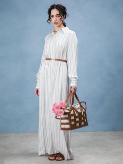 Aab Stripe Long Cotton Shirt Dress, White, White