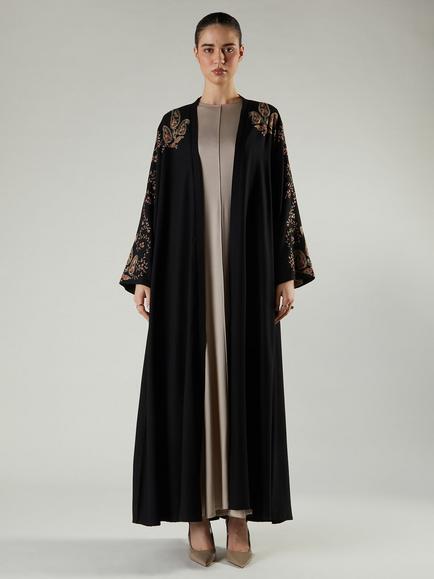 Aab Paisley Embroidered A Line Maxi Dress, Black - view 2, Black