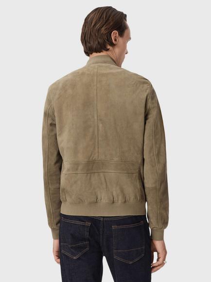AllSaints Morten Suede Bomber Jacket, Olive Green - view 2, Olive Green