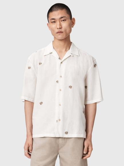AllSaints Feline Linen Blend Resort Shirt, Ecru, Ecru