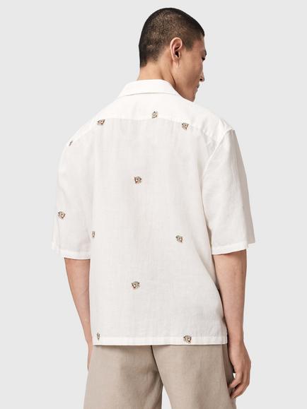 AllSaints Feline Linen Blend Resort Shirt, Ecru - view 2, Ecru
