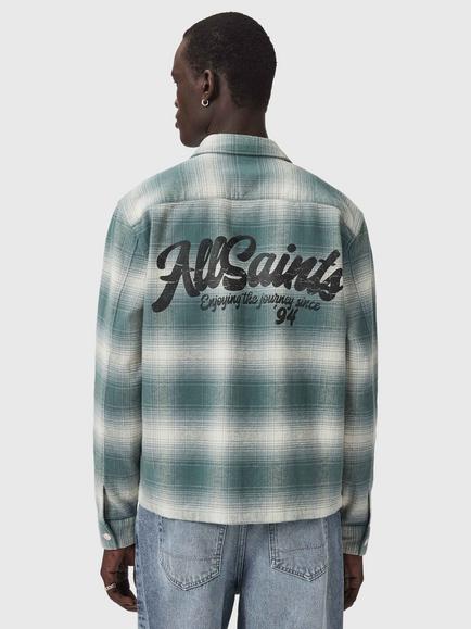 AllSaints Polanco Cotton Check Overshirt, Blue - view 2, Blue