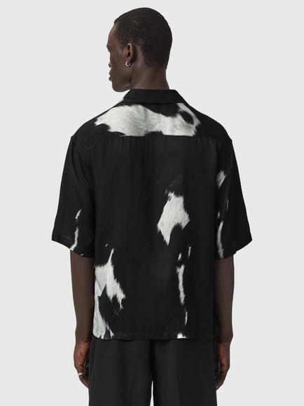 AllSaints Templar Abstract Animal Print Short Sleeve Shirt, containing LENZING™ ECOVERO™ Viscose, Black - view 2, Black