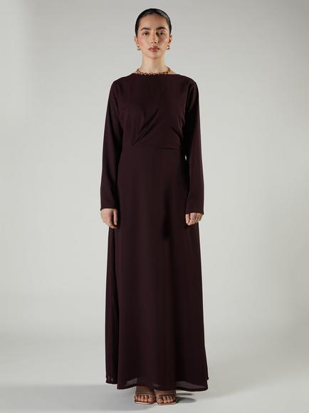 Aab Side Twist A-Line Dress, Red Maroon - view 2, Red Maroon