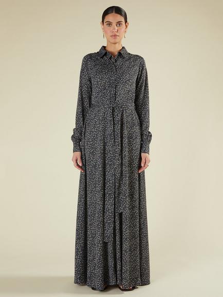Aab Ditsy Floral Maxi Shirt Dress, Dark Grey - view 2, Dark Grey