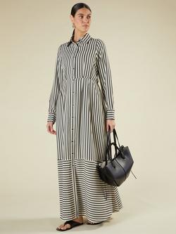 Aab Two Way Stripe Maxi Shirt Dress, Black/Multi, Black/Multi