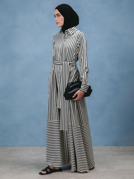 Aab Two Way Stripe Maxi Shirt Dress, Black/Multi - view 2, Black/Multi