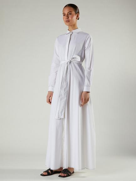 Aab Belted Cotton Maxi Shirt Dress, White - view 2, White